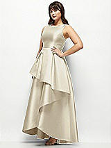 Side View Thumbnail - Champagne Satin Maxi Dress with Asymmetrical Layered Ballgown Skirt
