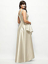 Rear View Thumbnail - Champagne Satin Maxi Dress with Asymmetrical Layered Ballgown Skirt