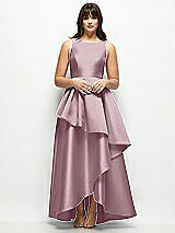 Front View Thumbnail - Dusty Rose Satin Maxi Dress with Asymmetrical Layered Ballgown Skirt