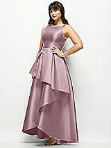 Side View Thumbnail - Dusty Rose Satin Maxi Dress with Asymmetrical Layered Ballgown Skirt