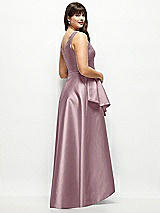Rear View Thumbnail - Dusty Rose Satin Maxi Dress with Asymmetrical Layered Ballgown Skirt