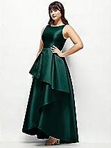 Side View Thumbnail - Evergreen Satin Maxi Dress with Asymmetrical Layered Ballgown Skirt