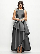Front View Thumbnail - Gunmetal Satin Maxi Dress with Asymmetrical Layered Ballgown Skirt