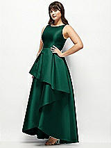 Side View Thumbnail - Hunter Green Satin Maxi Dress with Asymmetrical Layered Ballgown Skirt