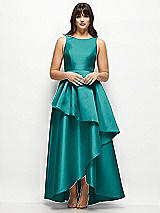 Front View Thumbnail - Jade Satin Maxi Dress with Asymmetrical Layered Ballgown Skirt