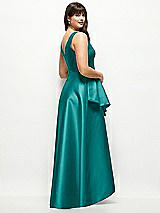Rear View Thumbnail - Jade Satin Maxi Dress with Asymmetrical Layered Ballgown Skirt