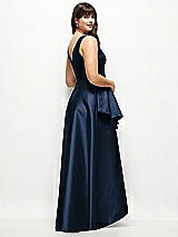 Rear View Thumbnail - Midnight Navy Satin Maxi Dress with Asymmetrical Layered Ballgown Skirt