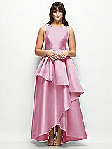 Front View Thumbnail - Powder Pink Satin Maxi Dress with Asymmetrical Layered Ballgown Skirt