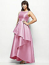Side View Thumbnail - Powder Pink Satin Maxi Dress with Asymmetrical Layered Ballgown Skirt