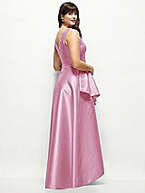 Rear View Thumbnail - Powder Pink Satin Maxi Dress with Asymmetrical Layered Ballgown Skirt