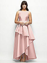 Front View Thumbnail - Rose - PANTONE Rose Quartz Satin Maxi Dress with Asymmetrical Layered Ballgown Skirt
