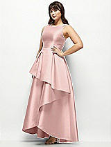 Side View Thumbnail - Rose - PANTONE Rose Quartz Satin Maxi Dress with Asymmetrical Layered Ballgown Skirt