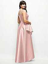 Rear View Thumbnail - Rose - PANTONE Rose Quartz Satin Maxi Dress with Asymmetrical Layered Ballgown Skirt