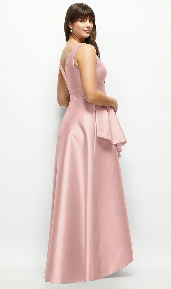 Back View - Rose - PANTONE Rose Quartz Satin Maxi Dress with Asymmetrical Layered Ballgown Skirt