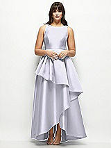 Front View Thumbnail - Silver Dove Satin Maxi Dress with Asymmetrical Layered Ballgown Skirt