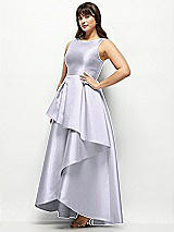 Side View Thumbnail - Silver Dove Satin Maxi Dress with Asymmetrical Layered Ballgown Skirt