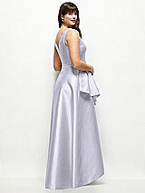 Rear View Thumbnail - Silver Dove Satin Maxi Dress with Asymmetrical Layered Ballgown Skirt