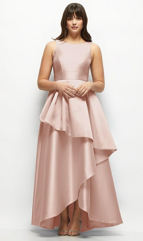 Front View - Toasted Sugar Satin Maxi Dress with Asymmetrical Layered Ballgown Skirt