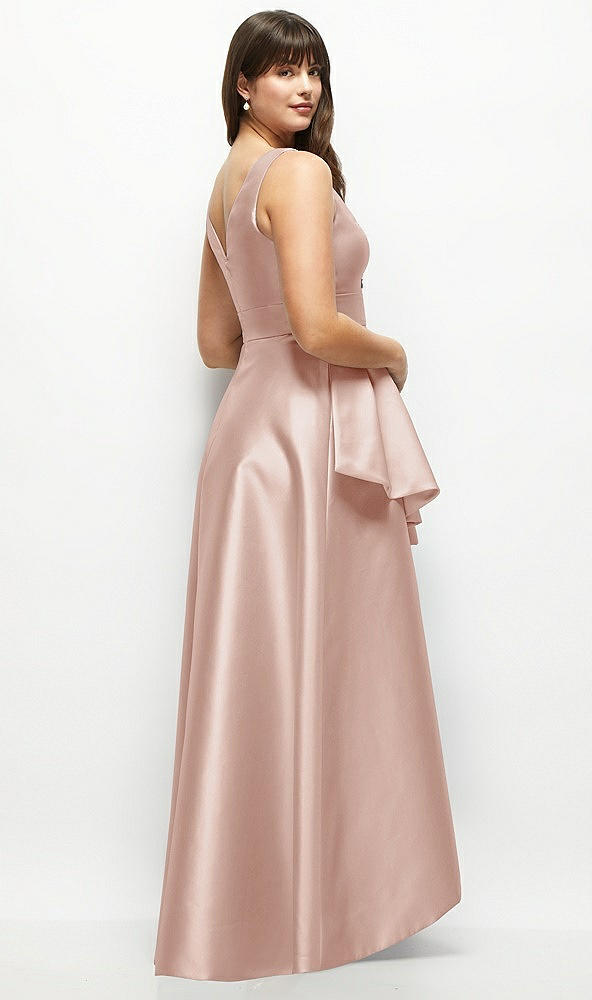 Back View - Toasted Sugar Satin Maxi Dress with Asymmetrical Layered Ballgown Skirt