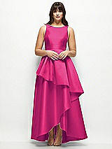 Front View Thumbnail - Think Pink Satin Maxi Dress with Asymmetrical Layered Ballgown Skirt