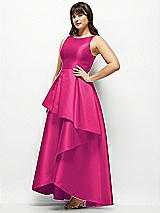 Side View Thumbnail - Think Pink Satin Maxi Dress with Asymmetrical Layered Ballgown Skirt