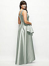 Rear View Thumbnail - Willow Green Satin Maxi Dress with Asymmetrical Layered Ballgown Skirt
