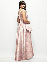 Rear View Thumbnail - Bow And Blossom Print Floral Satin Maxi Dress with Asymmetrical Layered Ballgown Skirt