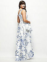 Rear View Thumbnail - Cottage Rose Larkspur Floral Satin Maxi Dress with Asymmetrical Layered Ballgown Skirt