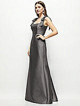 Side View Thumbnail - Caviar Gray Satin Fit and Flare Maxi Dress with Shoulder Bows