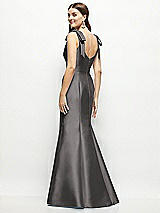 Rear View Thumbnail - Caviar Gray Satin Fit and Flare Maxi Dress with Shoulder Bows