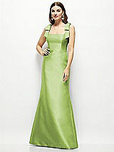 Front View Thumbnail - Mojito Satin Fit and Flare Maxi Dress with Shoulder Bows