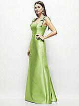 Side View Thumbnail - Mojito Satin Fit and Flare Maxi Dress with Shoulder Bows