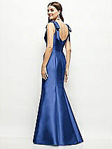 Rear View Thumbnail - Classic Blue Satin Fit and Flare Maxi Dress with Shoulder Bows