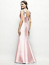 Rear View Thumbnail - Ballet Pink Satin Fit and Flare Maxi Dress with Shoulder Bows