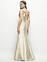 Rear View Thumbnail - Champagne Satin Fit and Flare Maxi Dress with Shoulder Bows