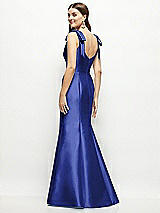 Rear View Thumbnail - Cobalt Blue Satin Fit and Flare Maxi Dress with Shoulder Bows