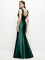 Rear View Thumbnail - Evergreen Satin Fit and Flare Maxi Dress with Shoulder Bows
