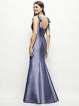 Rear View Thumbnail - French Blue Satin Fit and Flare Maxi Dress with Shoulder Bows