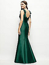 Rear View Thumbnail - Hunter Green Satin Fit and Flare Maxi Dress with Shoulder Bows