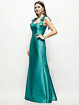 Side View Thumbnail - Jade Satin Fit and Flare Maxi Dress with Shoulder Bows