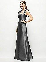 Side View Thumbnail - Pewter Satin Fit and Flare Maxi Dress with Shoulder Bows