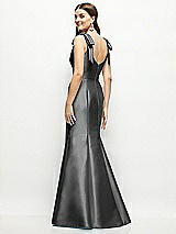 Rear View Thumbnail - Pewter Satin Fit and Flare Maxi Dress with Shoulder Bows