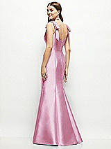 Rear View Thumbnail - Powder Pink Satin Fit and Flare Maxi Dress with Shoulder Bows