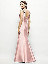 Rear View Thumbnail - Rose - PANTONE Rose Quartz Satin Fit and Flare Maxi Dress with Shoulder Bows