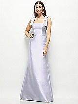 Front View Thumbnail - Silver Dove Satin Fit and Flare Maxi Dress with Shoulder Bows