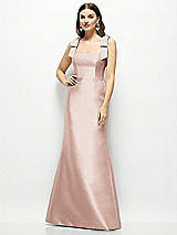 Front View Thumbnail - Toasted Sugar Satin Fit and Flare Maxi Dress with Shoulder Bows