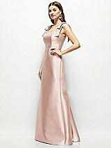 Side View Thumbnail - Toasted Sugar Satin Fit and Flare Maxi Dress with Shoulder Bows