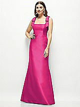 Front View Thumbnail - Think Pink Satin Fit and Flare Maxi Dress with Shoulder Bows