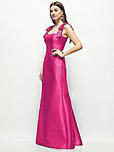 Side View Thumbnail - Think Pink Satin Fit and Flare Maxi Dress with Shoulder Bows