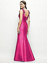 Rear View Thumbnail - Think Pink Satin Fit and Flare Maxi Dress with Shoulder Bows